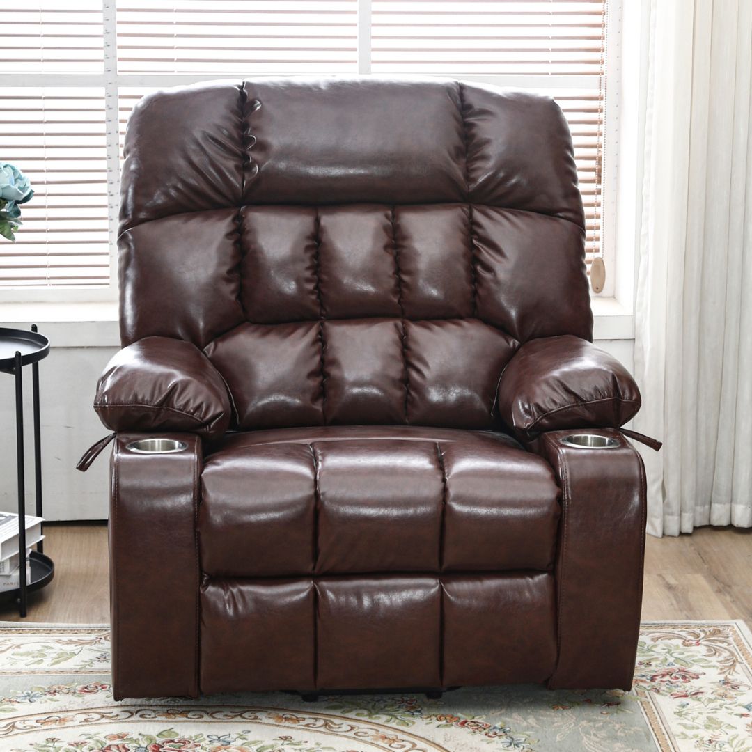 BulkyRiser Lift Chair for Elderly, 25 Inch Wide Seat, Faux Leather Brown (Free 2 Years Warranty)