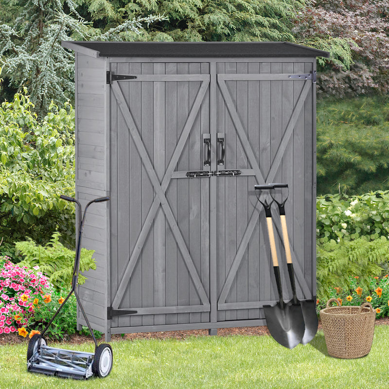 TOPMAX Outdoor 5.3ft Hx4.6ft L Wood Storage Shed Tool Organizer,Garden Shed, Storage Cabinet with Waterproof Asphalt Roof, Double Lockable Doors, 3-tier Shelves for Backyard, Gray