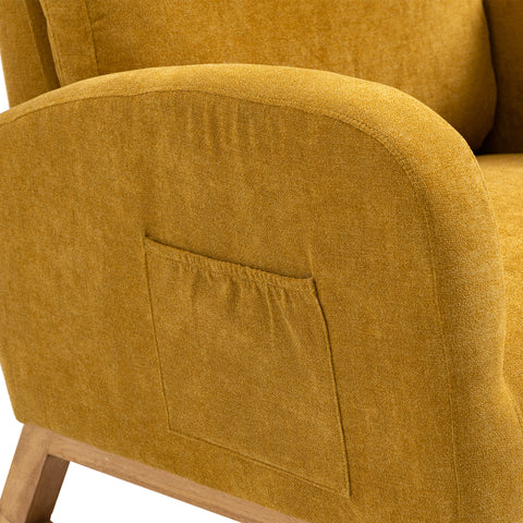 Rocking Chair, up to 300 Lb, Solid Wood, High Back Rest and Ultra Comfy Cushion, Yellow (Free Rug)