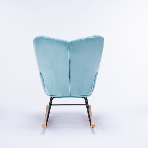 Rocking Chair, up to 300 Lb, Premium Velvet, High Back Rest, Cyan Blue (Free Rug)