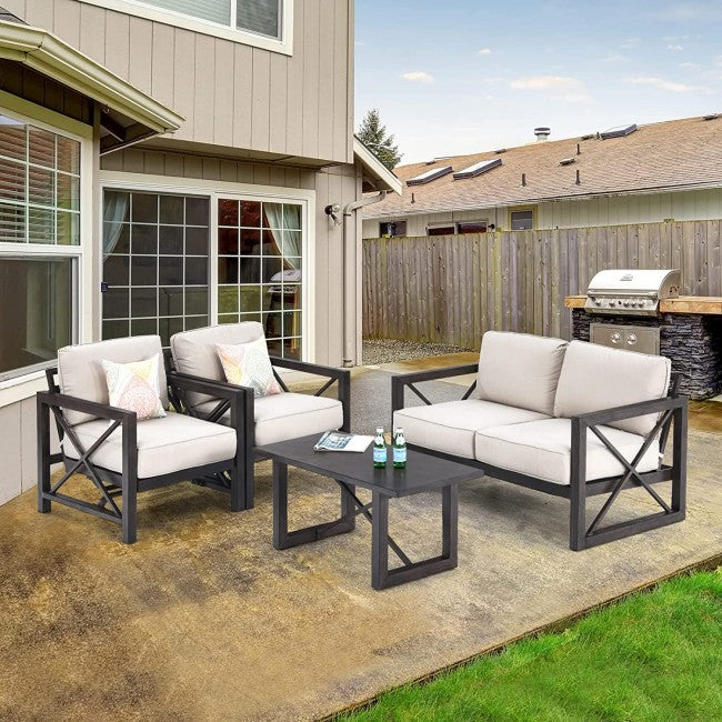 4 Pieces Outdoor Patio Furniture Set with Cushion