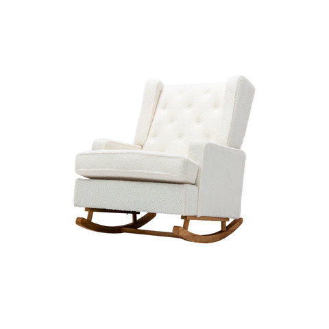 Rocking Chair, up to 300 Lb, Solid Wood, Ultra Comfy Cushion, White (Free Rug)