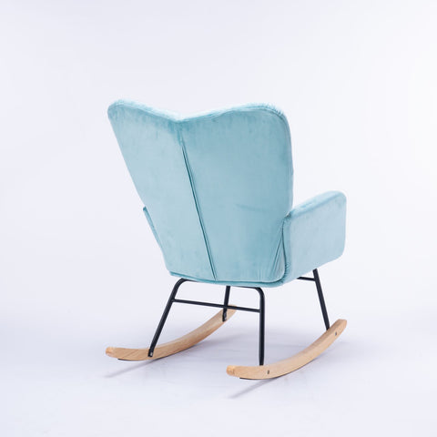 Rocking Chair, up to 300 Lb, Premium Velvet, High Back Rest, Cyan Blue (Free Rug)