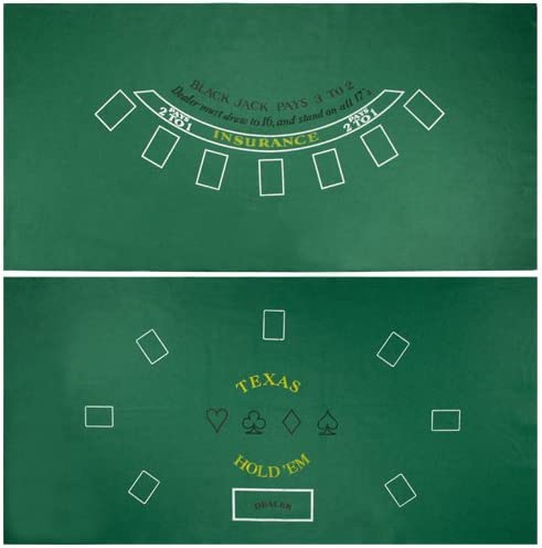 Blackjack & Texas Hold 'Em Felt Mat – 2-in-1 Gaming Table Top for Poker Games & Blackjack