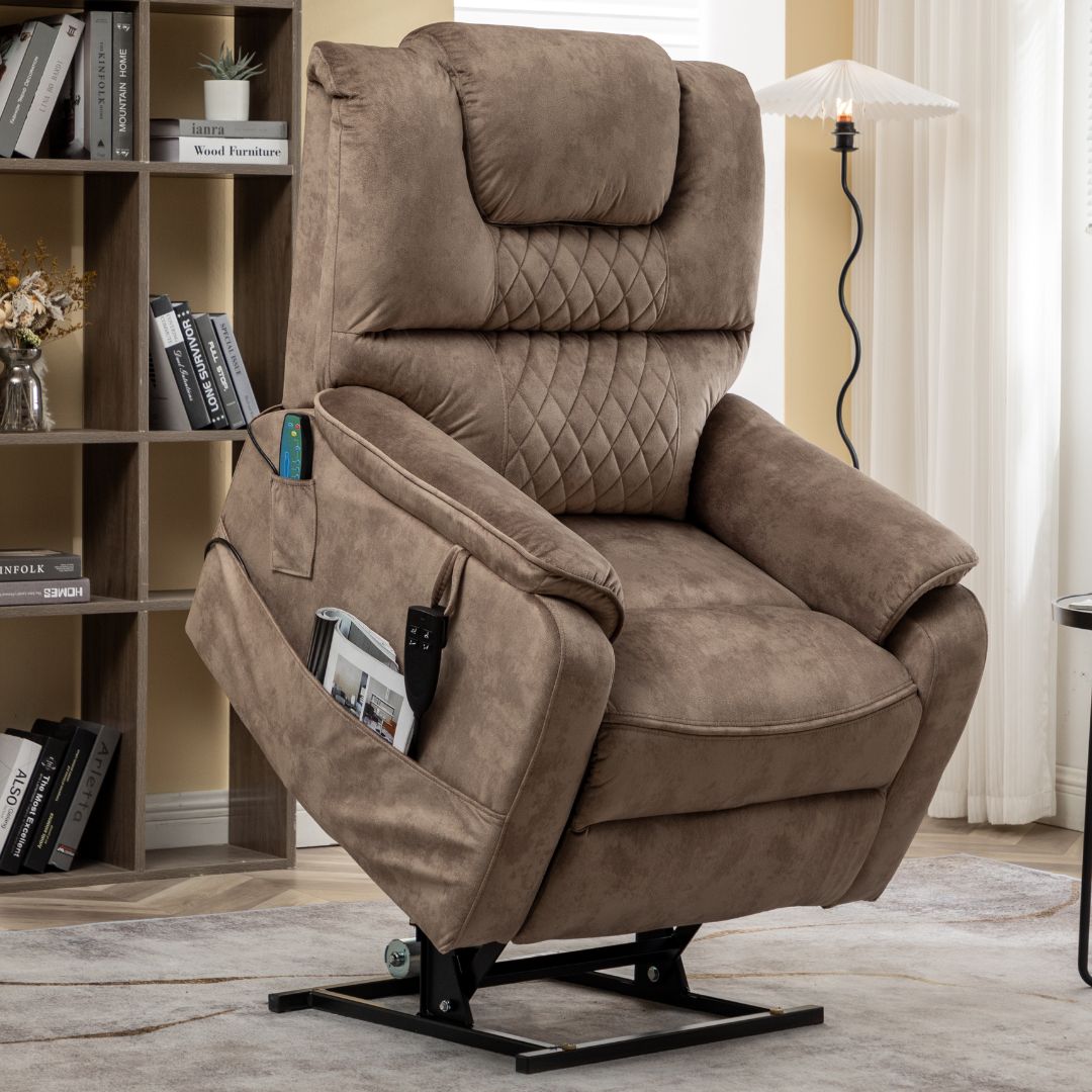 SleepingTitan Lift Chair, Extra Wide with Dual Motor, 180° Lay Flat Recliner, Heat and Massage, Brown ‪(FREE 2 Years Warranty).