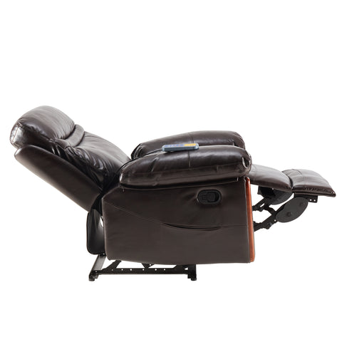 Signature Recliner Chair, Premium Faux Leather, Sleeping Chair with Heat and Massage - Brown