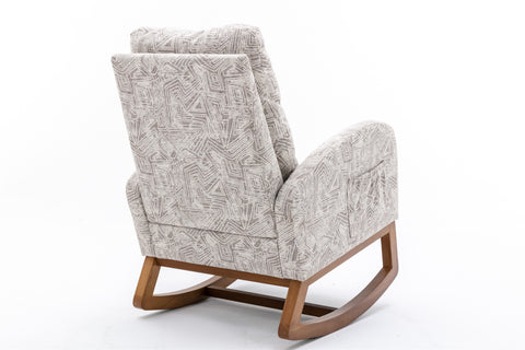 Rocking Chair, up to 300 Lb, Solid Wood, High Back Rest and Ultra Comfy Cushion, Gray (Free Rug)