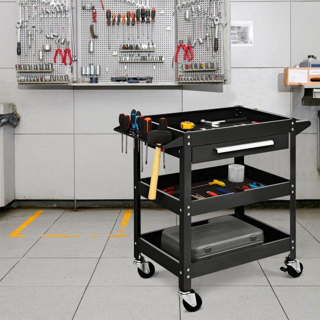 Tool Cart 3-Tray with Drawer and 4 Universal Wheels
