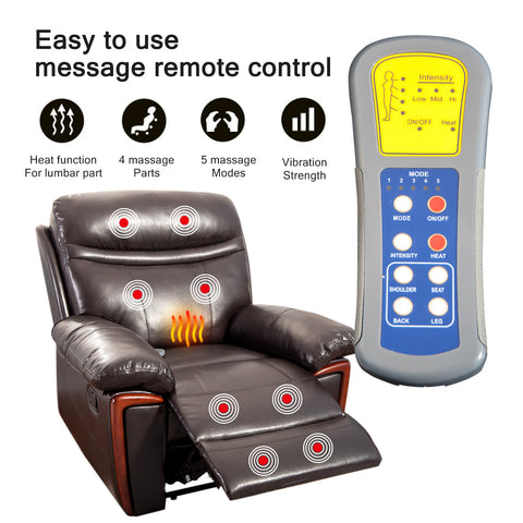 Signature Recliner Chair, Premium Faux Leather, Sleeping Chair with Heat and Massage - Brown