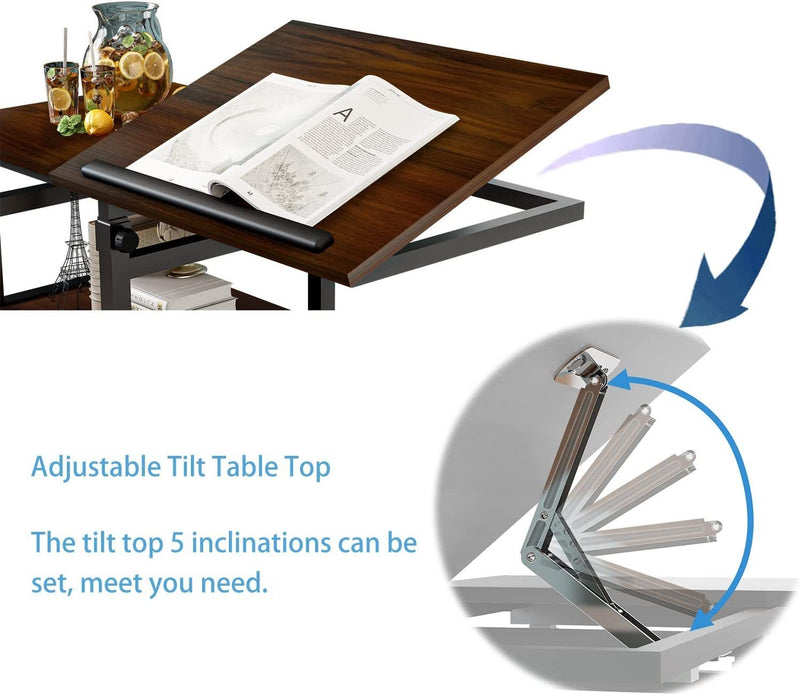 Height Adjustable C Shape Side Table with Book Holder