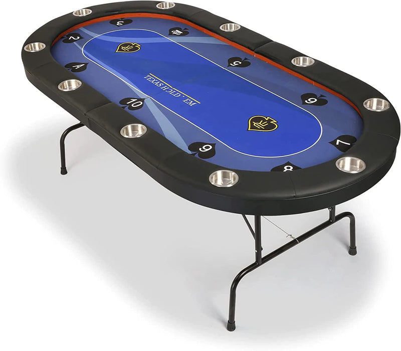 Folding Poker Table 84 Inch, 10 Players Casino Style Table with Deep Steel Cup Holder