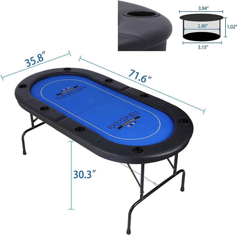 Folding Poker Table 72 Inch, Texas Holdem Multiple Players Casino Games Blackjack Baccarat