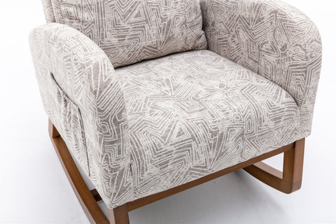 Rocking Chair, up to 300 Lb, Solid Wood, High Back Rest and Ultra Comfy Cushion, Gray (Free Rug)