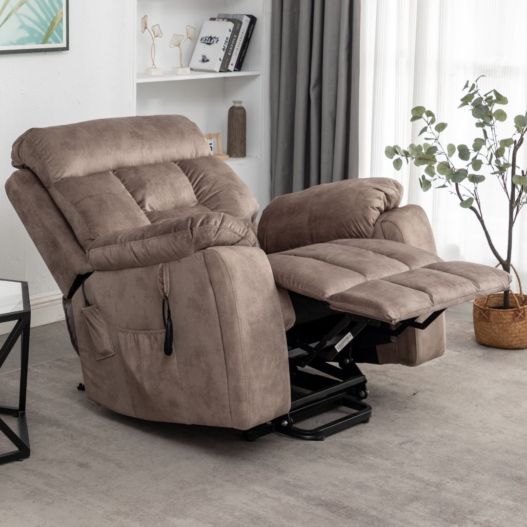 Upgrade your relaxation experience with our camel color lift chair, featuring a 350 lbs lifting mechanism bearing capacity. Enjoy the ultimate comfort and convenience of a premium lift chair designed for your specific needs. Upgrade your home furniture and indulge in the luxury of a lift chair that offers both style and function.