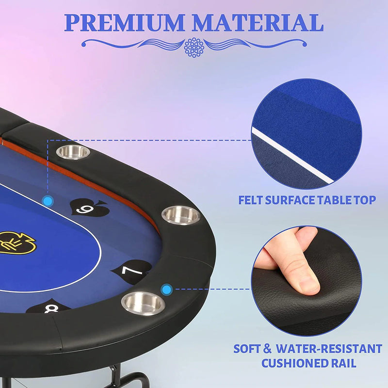 Folding Poker Table 84 Inch, 10 Players Casino Style Table with Deep Steel Cup Holder