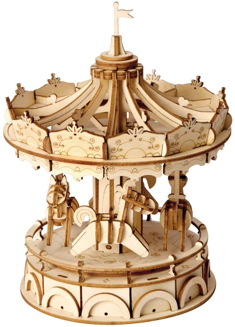 ROKR Marble Run Wooden Model Kits with Merry-Go-Round, Chalk Board and Paint