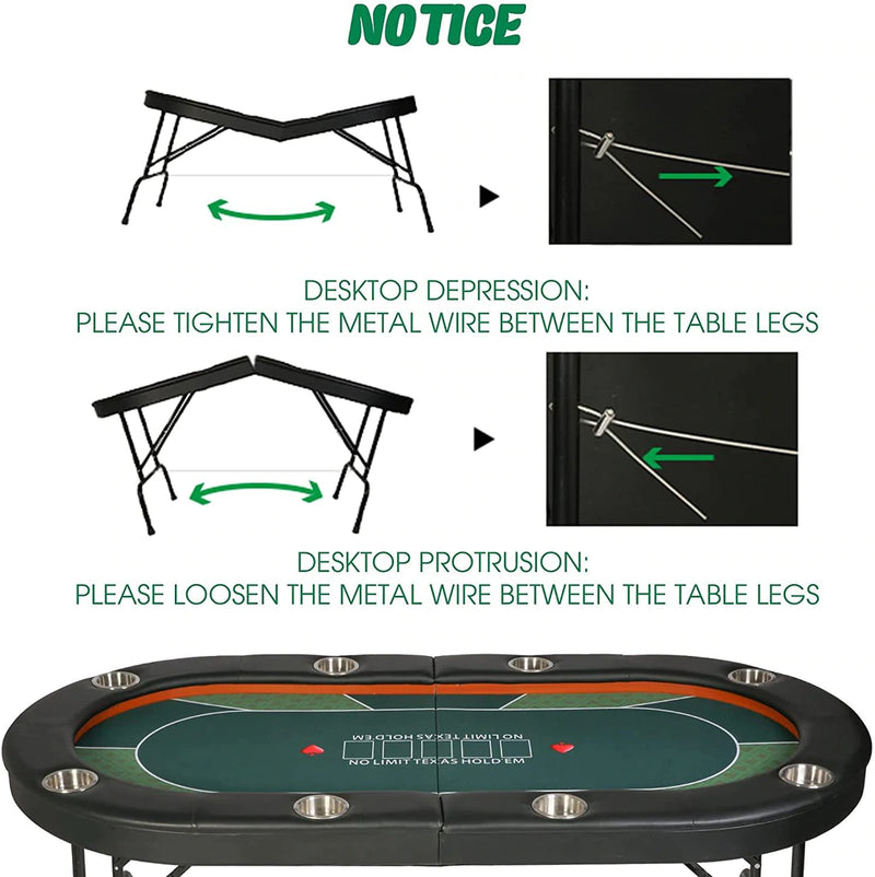 Foldable Poker Table 72 Inch, 8 Players Texas Holdem Poker Table, Casino Table for Blackjack Board Game