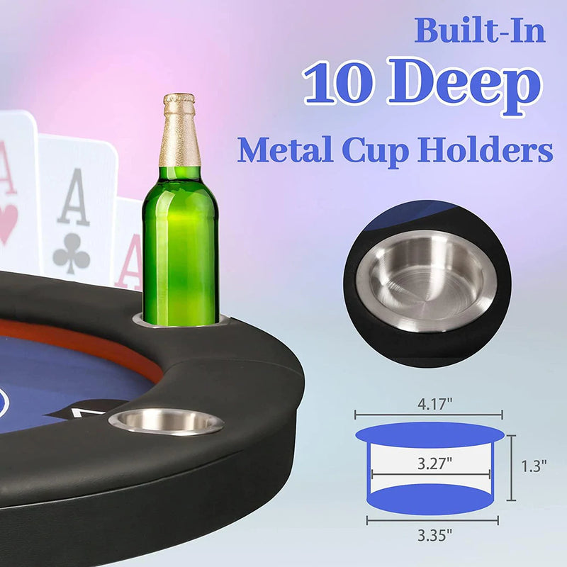 Folding Poker Table 84 Inch, 10 Players Casino Style Table with Deep Steel Cup Holder