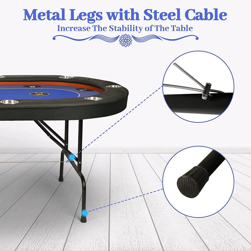 Folding Poker Table 84 Inch, 10 Players Casino Style Table with Deep Steel Cup Holder