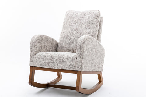 Rocking Chair, up to 300 Lb, Solid Wood, High Back Rest and Ultra Comfy Cushion, Gray (Free Rug)