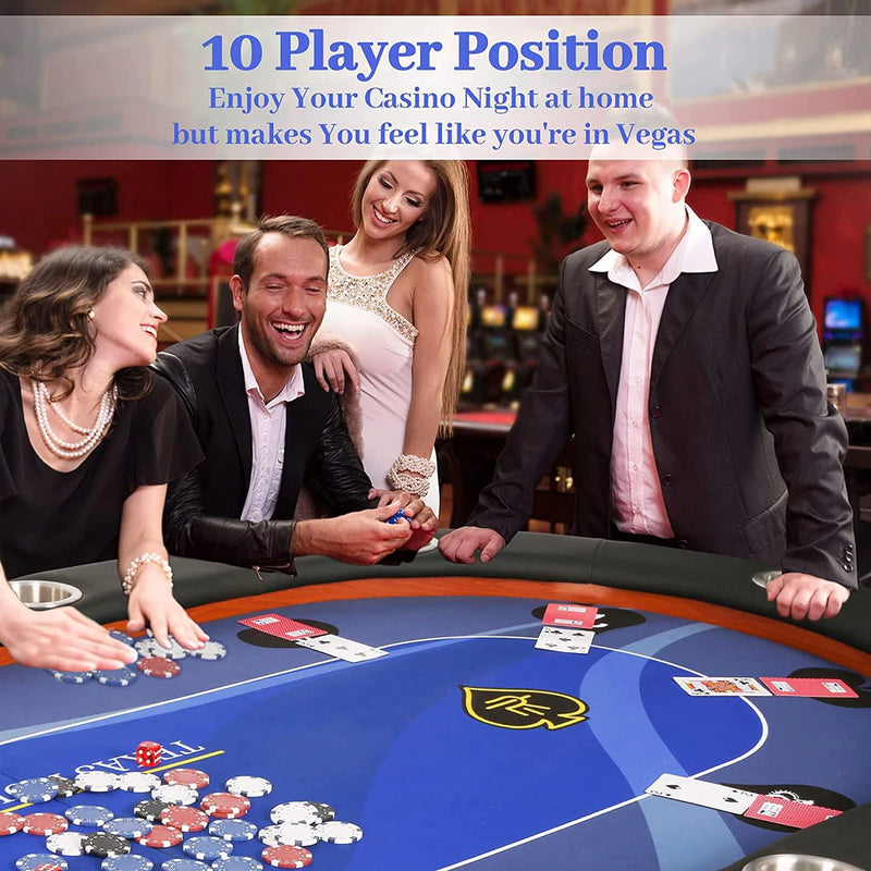 Folding Poker Table 84 Inch, 10 Players Casino Style Table with Deep Steel Cup Holder