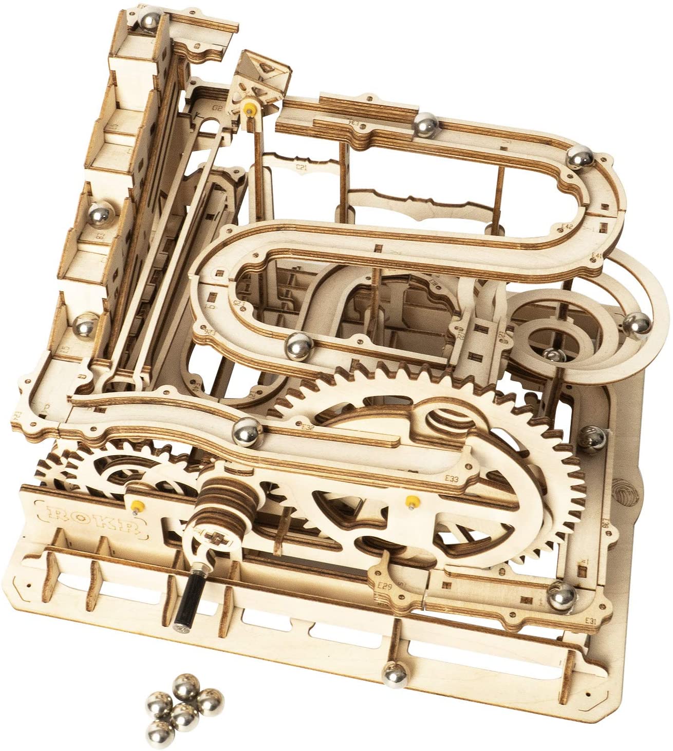 ROKR Marble Run Wooden Model Kits 3D Mechanical Puzzle Waterwheel Coaster
