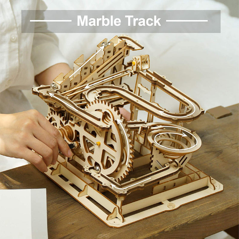 ROKR Marble Run Wooden Model Kits 3D Mechanical Puzzle with Chalk Boar