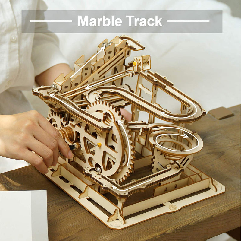 ROKR Marble Run Wooden Model Kits with Merry-Go-Round, Chalk Board and Paint