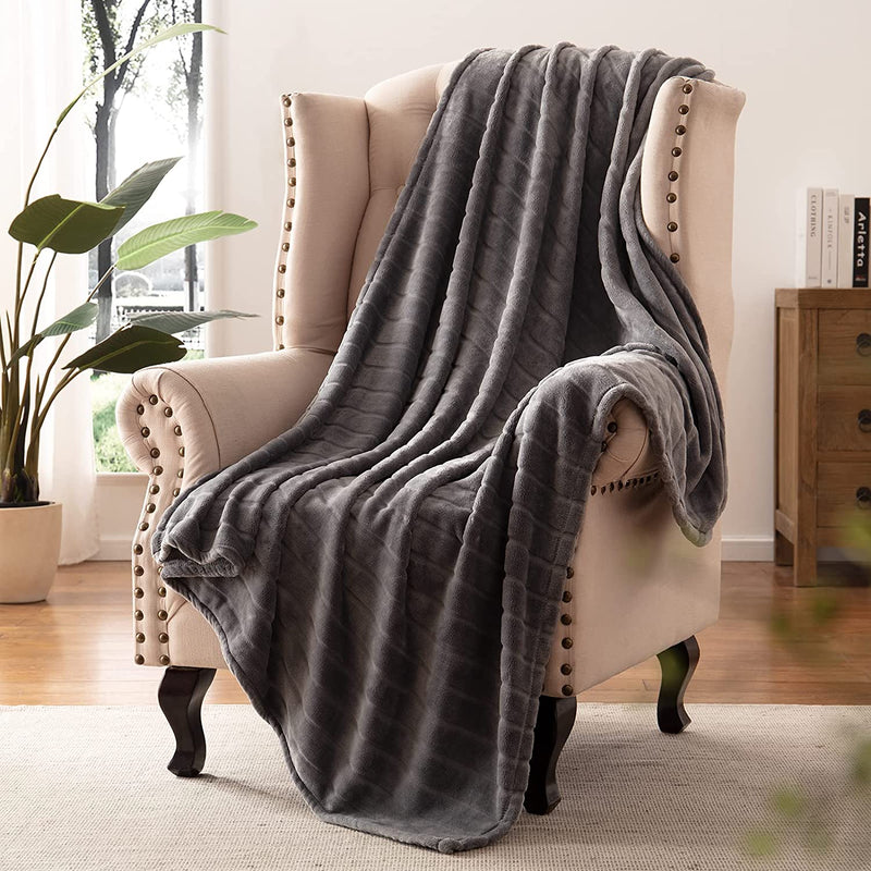 Fleece Cozy Sofa Bed Seasons Throw 330 GSM Soft Plush Fuzzy Warm Fluffy Blanket, 50"x 60", Dark Grey
