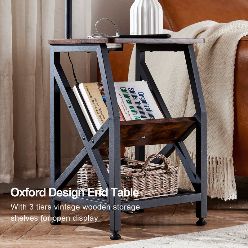 Side Table End Table  with Floor Lamp and Outlet