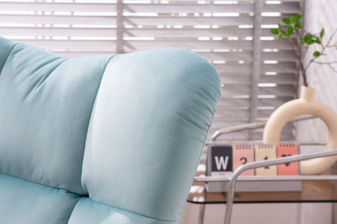 Rocking Chair, up to 300 Lb, Premium Velvet, High Back Rest, Cyan Blue (Free Rug)
