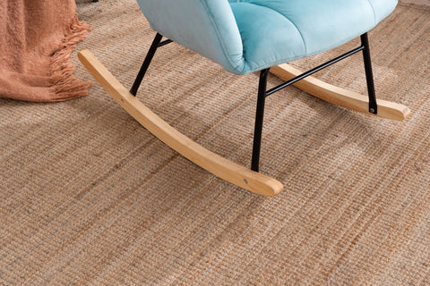 Rocking Chair, up to 300 Lb, Premium Velvet, High Back Rest, Cyan Blue (Free Rug)