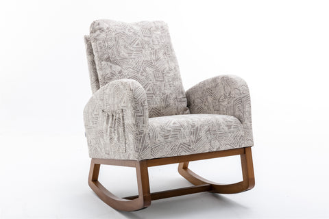 Rocking Chair, up to 300 Lb, Solid Wood, High Back Rest and Ultra Comfy Cushion, Gray (Free Rug)