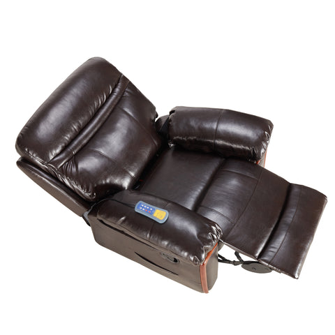 Signature Recliner Chair, Premium Faux Leather, Sleeping Chair with Heat and Massage - Brown