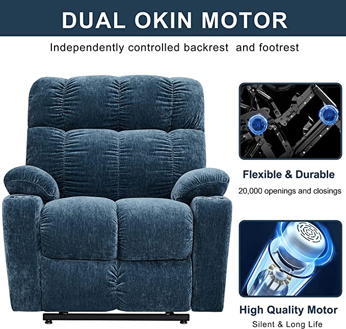 NestingCloud Lift Chair for Elderly with Dual Motor, 180° Lay Flat Recliner, Heat and Massage, Blue ‪(FREE 2 Years Warranty).