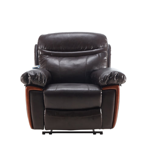 Signature Recliner Chair, Premium Faux Leather, Sleeping Chair with Heat and Massage - Brown