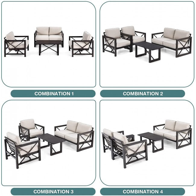 4 Pieces Outdoor Patio Furniture Set with Cushion