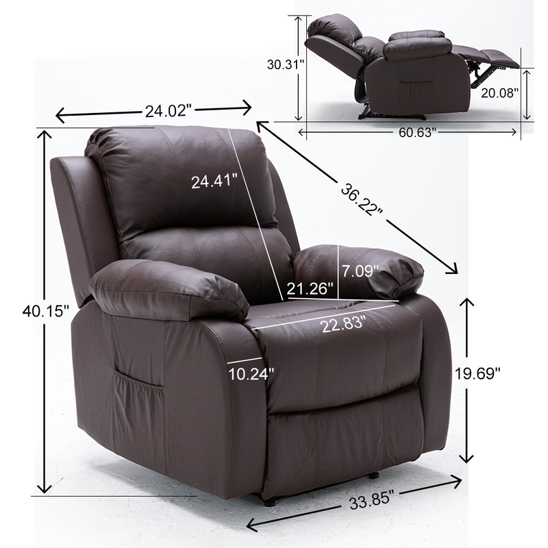 Recliner Chair, Premium Faux PU Leather Stressless Sleeping Chair - Brown