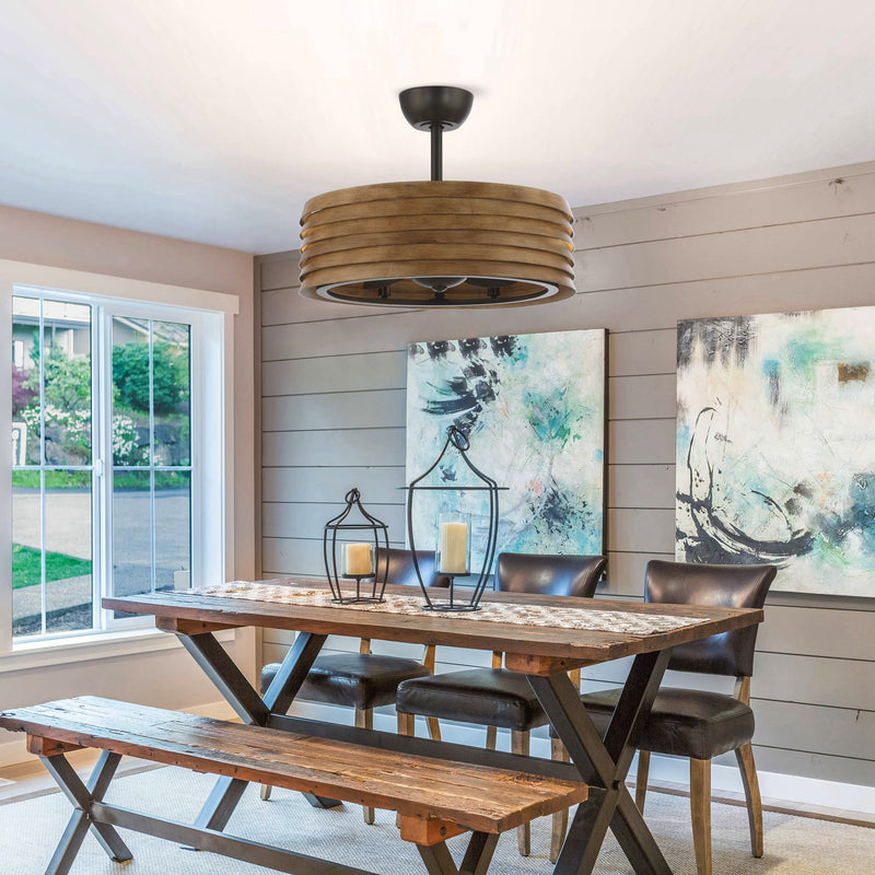 24.5" Rustic DC Motor Downrod Mount Reversible Ceiling Fan with Lighting and Remote Control