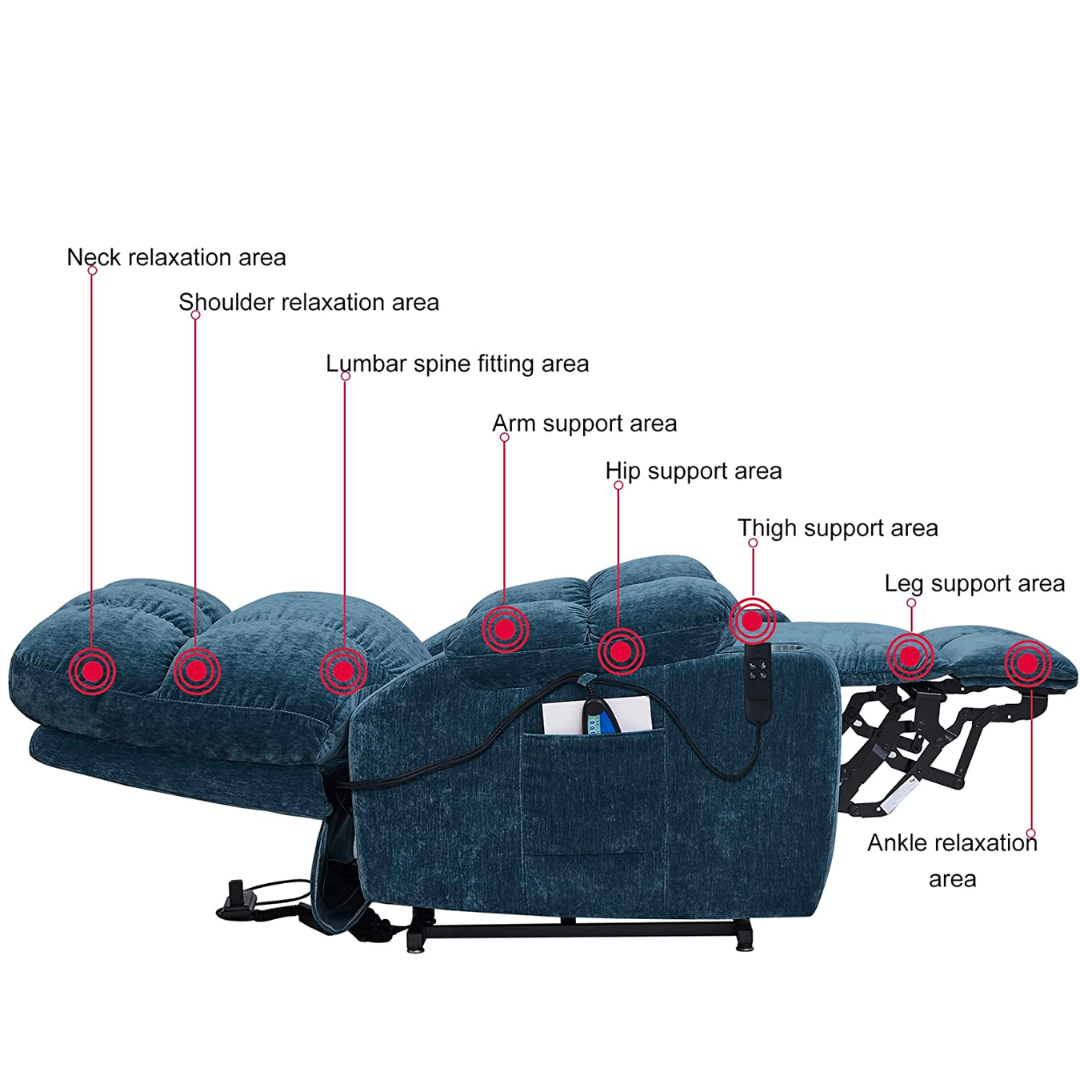 NestingCloud Lift Chair for Elderly with Dual Motor, 180° Lay Flat Recliner, Heat and Massage, Blue ‪(FREE 2 Years Warranty).