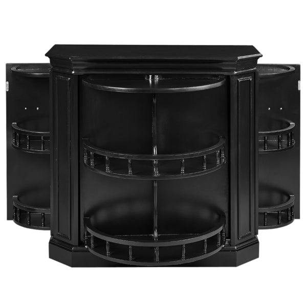 Home Bar Cabinet with Turning Shelves, 40 Inch Solid Wood, Black