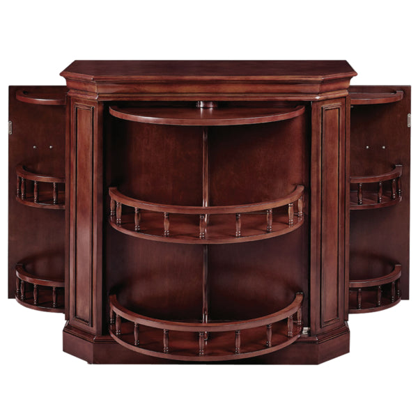Home Bar Cabinet with Turning Shelves, 40 Inch Solid Wood, English Tudor