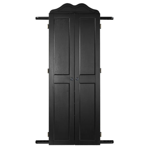Dartboard Cabinet with Cue Holder, 65 Inch Solid Wood, Black