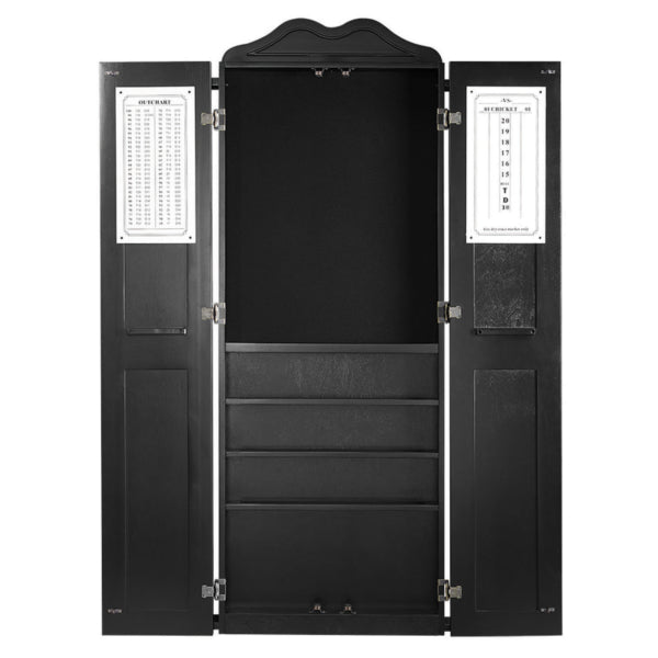 Dartboard Cabinet with Cue Holder, 65 Inch Solid Wood, Black