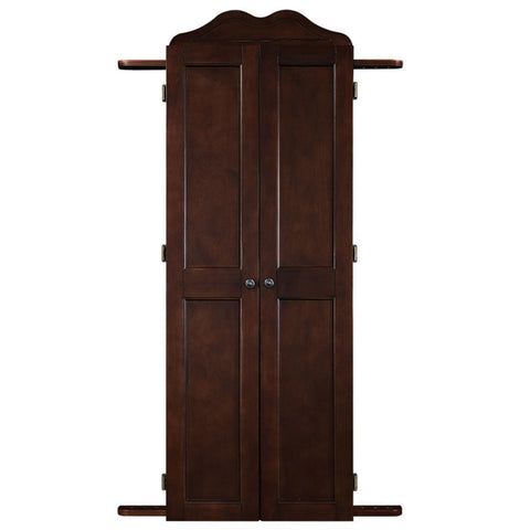 Dartboard Cabinet with Cue Holder, 65 Inch Solid Wood, Cappuccino
