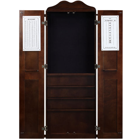 Dartboard Cabinet with Cue Holder, 65 Inch Solid Wood, Cappuccino