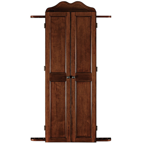 Dartboard Cabinet with Cue Holder, 65 Inch Solid Wood, Chestnut
