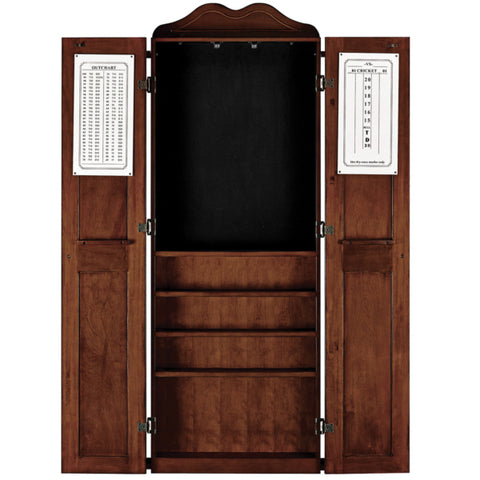 Dartboard Cabinet with Cue Holder, 65 Inch Solid Wood, Chestnut