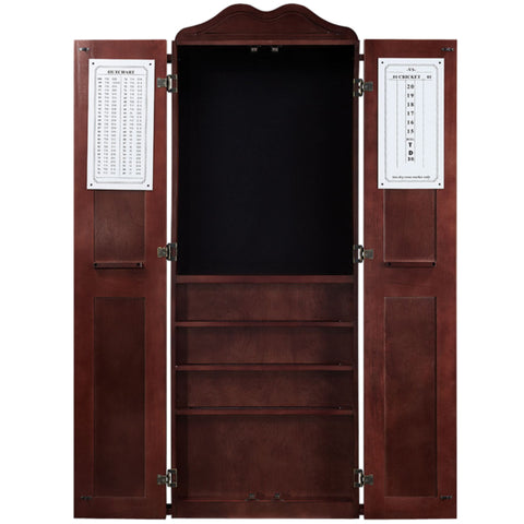 Dartboard Cabinet with Cue Holder, 65 Inch Solid Wood, English Tudor