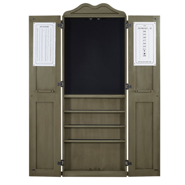 Dartboard Cabinet with Cue Holder, 65 Inch Solid Wood, Slate